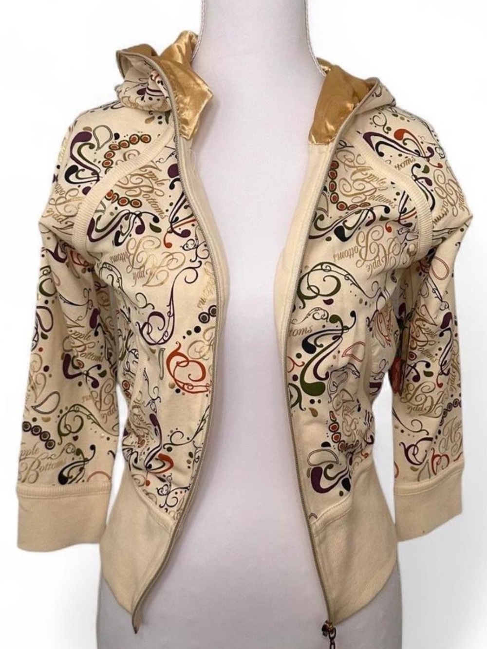 Y2K Cream Printed Zip-Up Hoodie Jacket